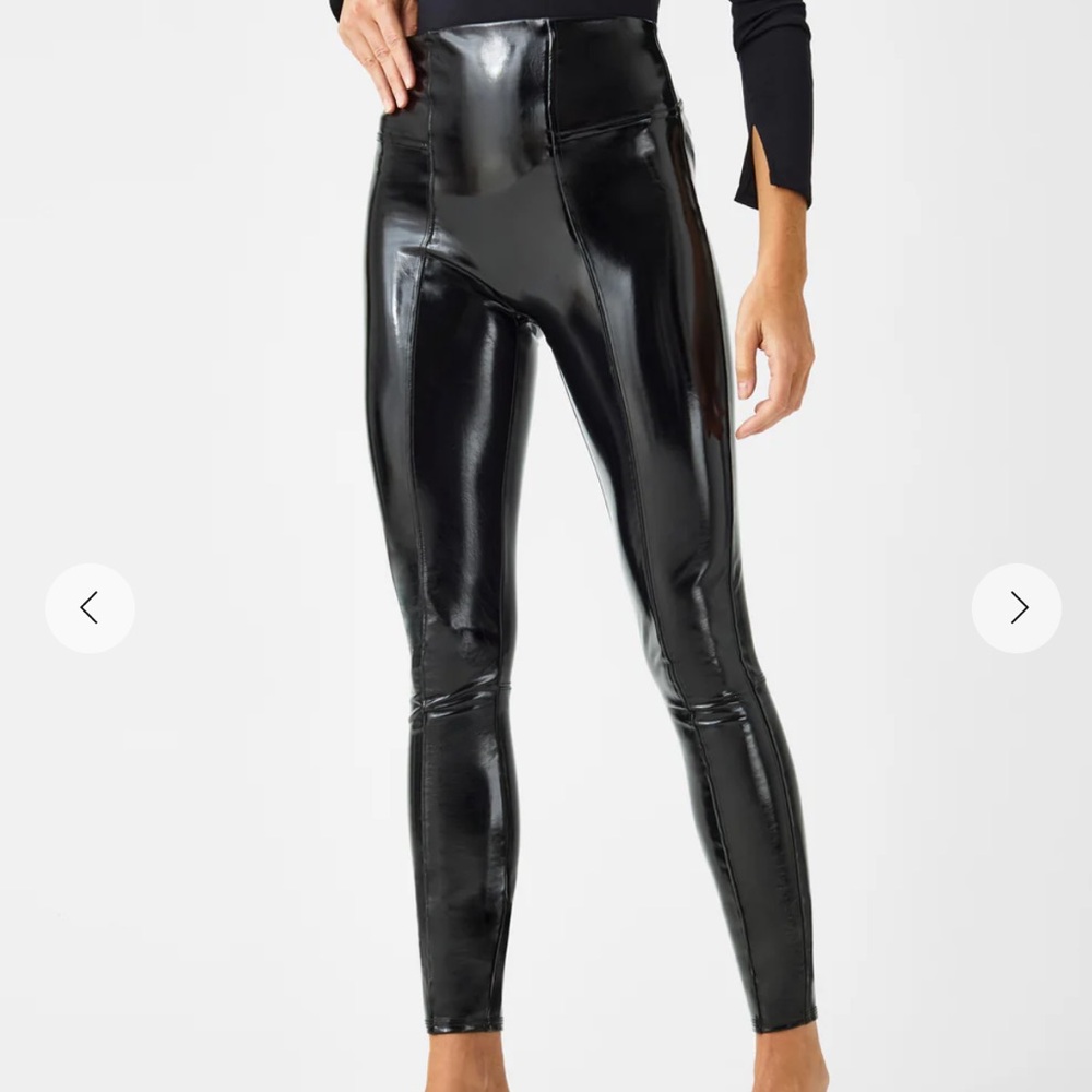 Spanx Black Patent Leather Faux Leggings Large